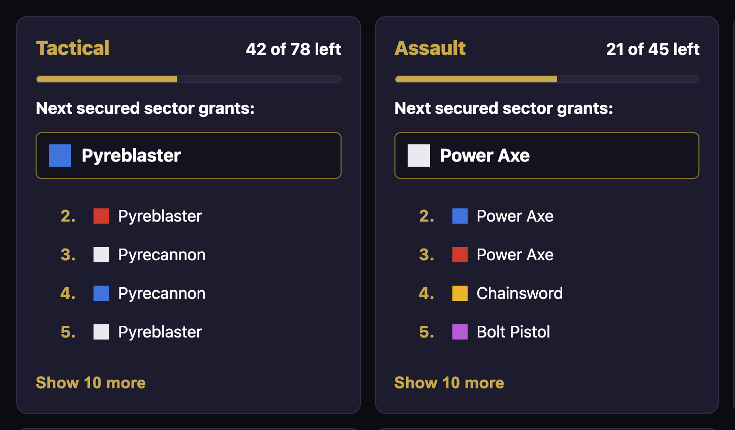The Class Unlock Order tab showing each class's next skin and upcoming queue