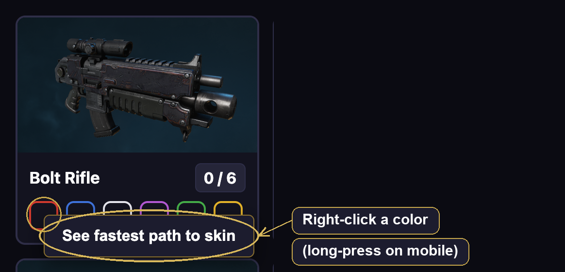 Right-clicking a color opens a menu reading See fastest path to skin